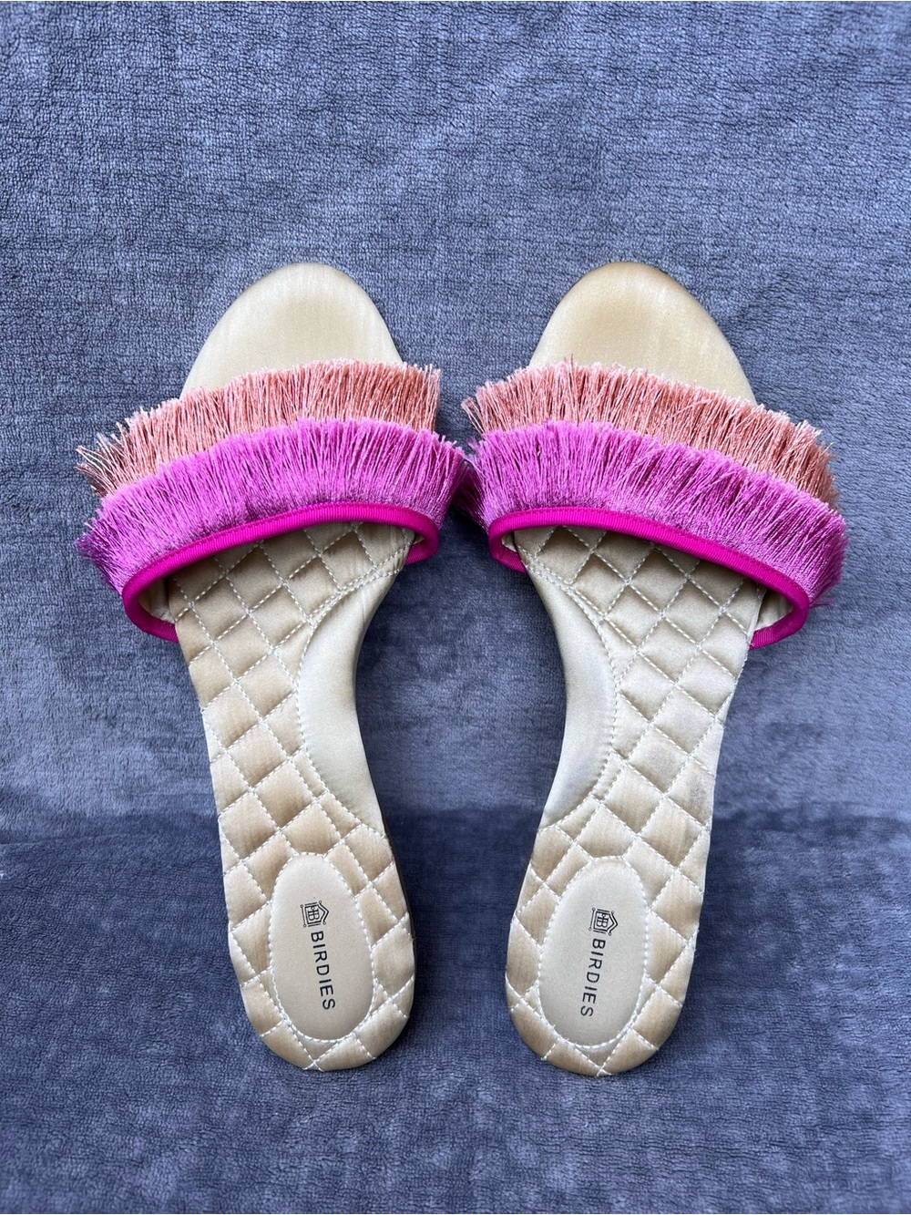 Birdies The Sparrow Flat Slide Sandals Sz 10.5  Cushioned with Fringe Resort